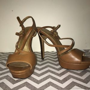 Coach brown with gold detail strappy high heels